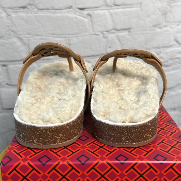 Tory Burch Miller Cloud Shearling Nappa Leather caramel corn buttermilk thong 6 - Picture 8 of 8